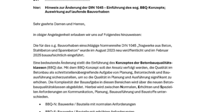 Musterschreiben BBQ für laufende Bauprojekte
