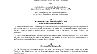 Schlichtungsabkommen für das Baugewerbe