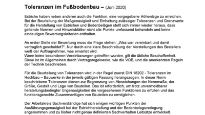 Toleranzen im Fußbodenbau